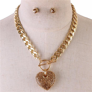 Icy Palace Chocolate Colored Heart Pendant with Chunky Chain Link Necklace - Icy Palace