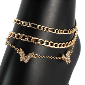 ICY PALACE METAL MULTI CHAIN CHARM BUTTERFLY ANKLET - Icy Palace